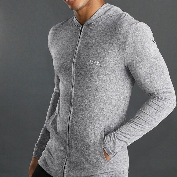 Boohoo Man Med Active Muscle Fit Marl Zip Hoodie - Picture 1 of 9